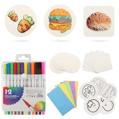 Jeyntanc Magic Puffy Paint Kit Magic 3D Foam Texture Painting Kit Including 20 PCS Texture Paper and 12 Markers DIY Bubble Drawing Pens Art SuppliesColorMulticolor