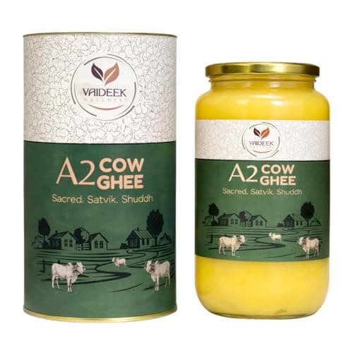 Vaideek A2 Cow Ghee Cultured Desi Cow Ghee (1000 ml)| Bilona Cow Ghee Two Way Churned | Made in Earthen Pots | Lab Certified