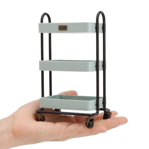 Dollhouse Miniature Handcart 3 Layers Storage with Wheels for Mini House Kitchen Furniture Restaurant Cart Trolley Dining Cart Shelf Accessories Garden Decoration Blue