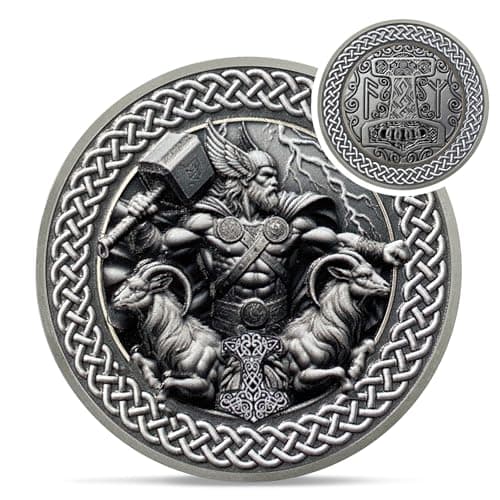 Viking Thor Hammer Coin - Viking Runes Mjolnir Coin Token - Tanngrisnir Tanngnjóstr Norse Mythology Protective Talisman Amulet Medallions - Powerful Viking Gifts for Men Women Kids