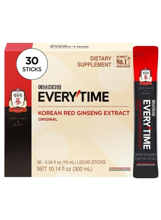 JungKwanJang Everytime Korean Red Ginseng Extract Stick 3,000mg Original - Adaptogen Energy Drink Liquid Stick Supplements - Energy Boost & Immune Support, Caffeine Free (30 Sticks)