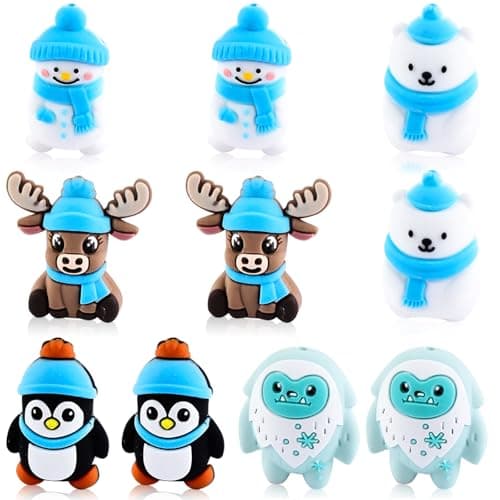 WOZADU 3D Silicone Focal Beads for Keychain Making 10 PCS Winter Theme Silicone Beads for Pen Bead Bulks for Bracelet Necklace Lanyard Jewelry and Handmade Crafts Making