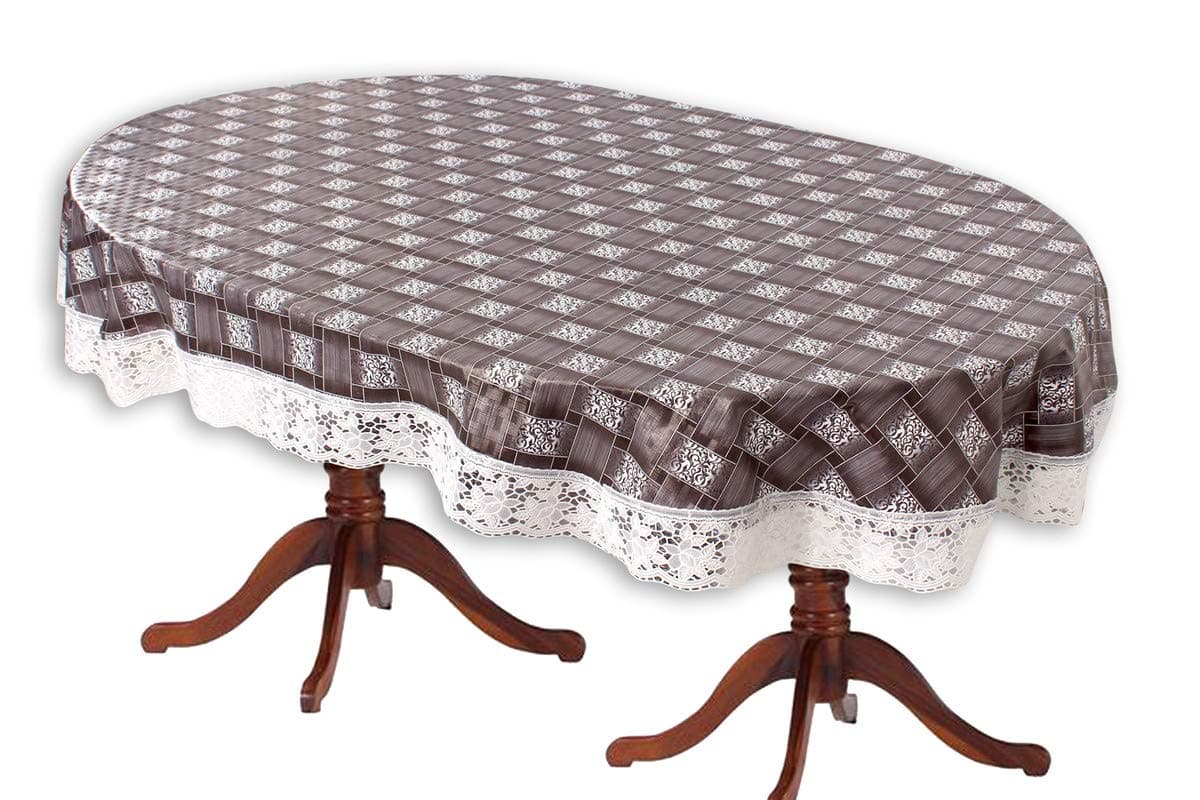 The Furnishing Tree Oval Shaped WxL 54x78 Inch 4 Seater Table Cover Basketweave Pattern Grey Waterproof PVC