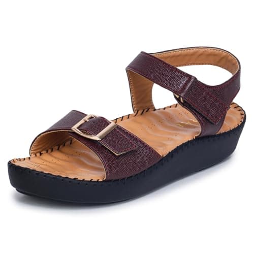 TRASE Orthopedic Casual Sandals for Women | Adjustable Buckle Strap Ortho Sandals for Woman with Soft Cushioned Footbed | Lightweight Daily Footwear for All-Day Comfort (Cherry, 5 UK)