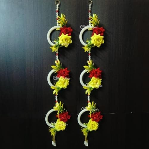 Gift Jaipur WH-06 Red Yellow Flower Decorative Wall Hanging (Pack of 2) for Entrance Door, Main Door De Living Room Balcony Home Decor Item for Diwali ganpati Decoration (28 X 4 Inch)
