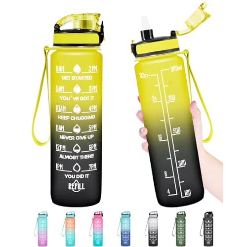 Enerbone 32 oz Water Bottle, Leakproof BPA & Toxic Free, Motivational Water Bottle with Times to Drink and Straw, Fitness Sports Water Bottle with Strap for Office, Gym, Outdoor Sports