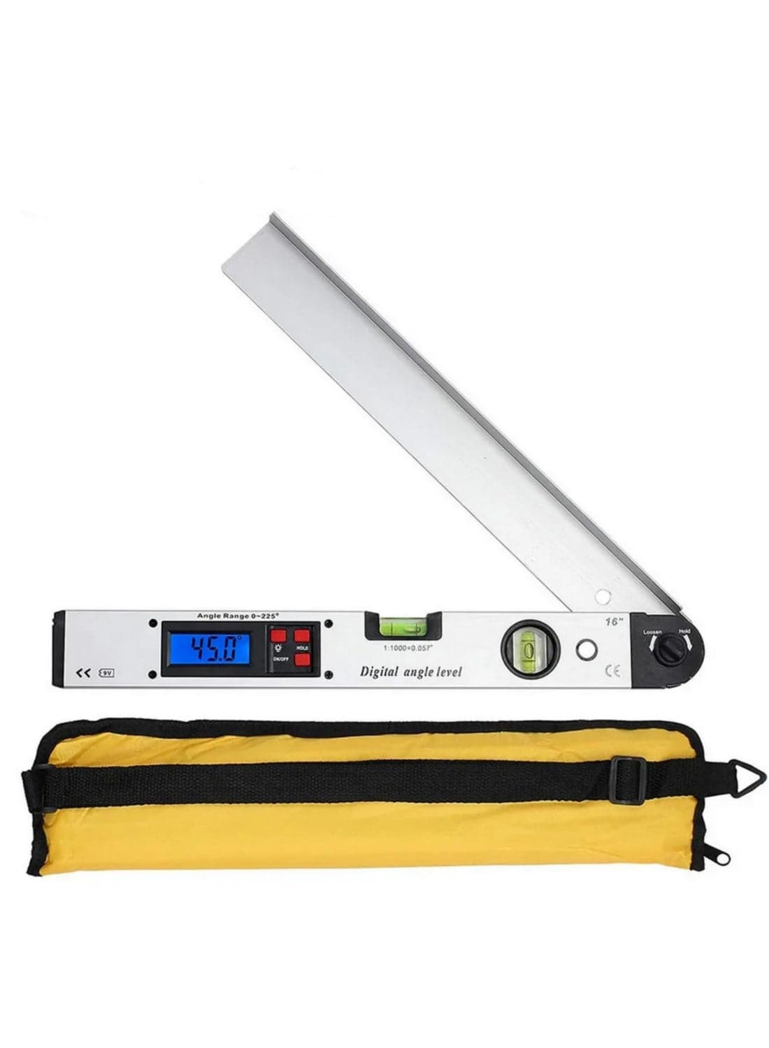 1pcs 400mm/16inch Digital Angle Finder 0-225° Protractor Spirit Level with Level Bubble | Precise Gauge for Woodworking, Construction