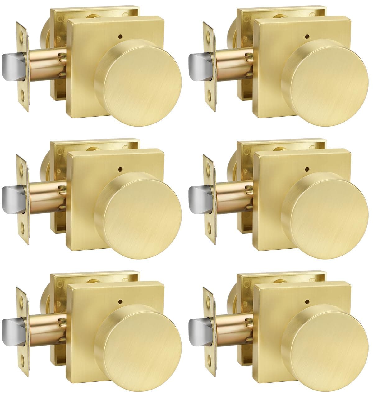 goldenwarm Privacy Gold Interior Door Knobs, Zinc-Alloy Heavy Duty Interior Door Knobs Bedroom, Contemporary Brass Door Knob Privacy, Brushed Gold Door Knob Interior for Bathroom(6 Pack)