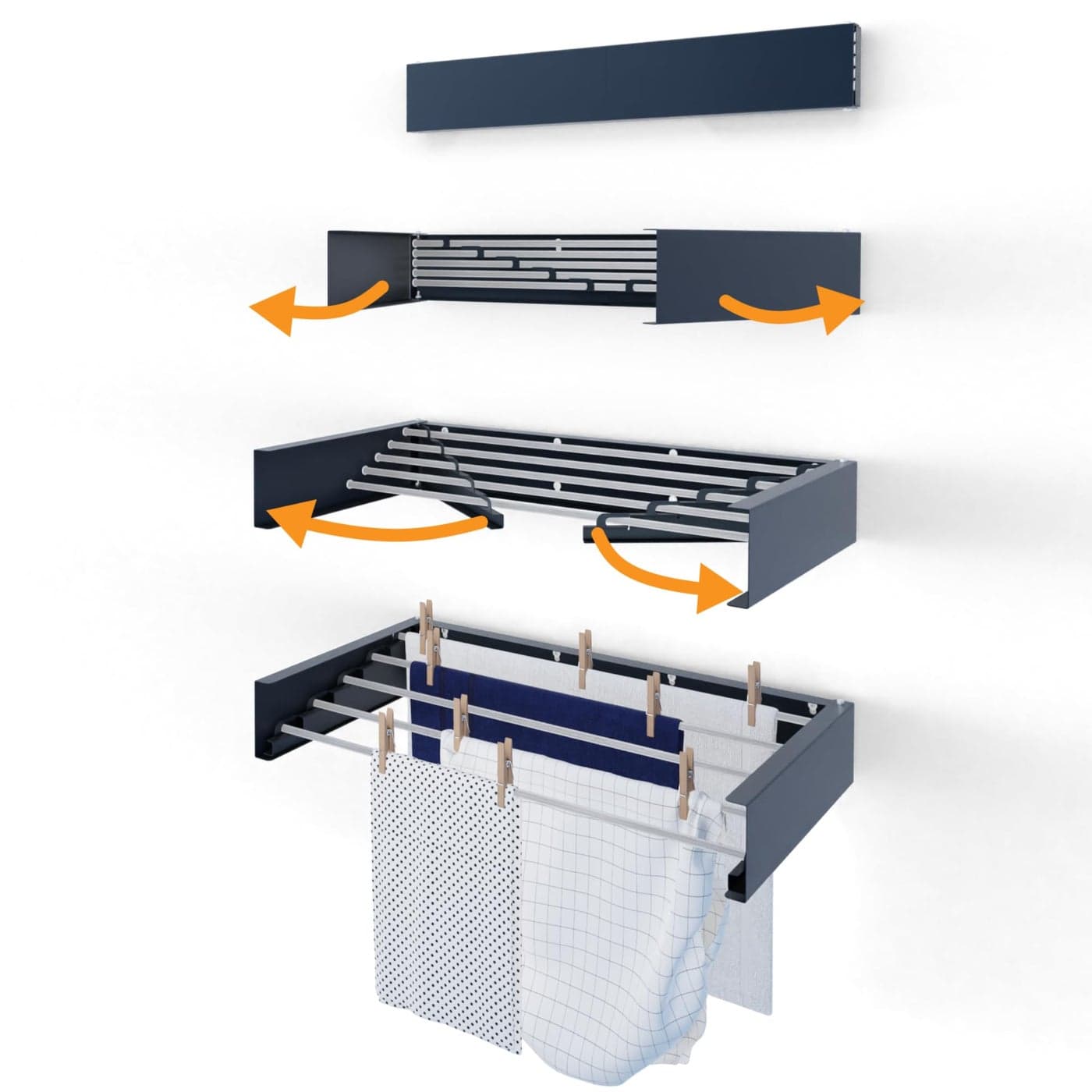 Hot Flow Glide Foldable Wall Mounted Clothes Rack Retractable Clothes Drying Rack Sleek Design With 5 x 70cm Rods For 35m Of Hanging Line Perfect For Saving Space 20kg Capacity 70cm Anthracite