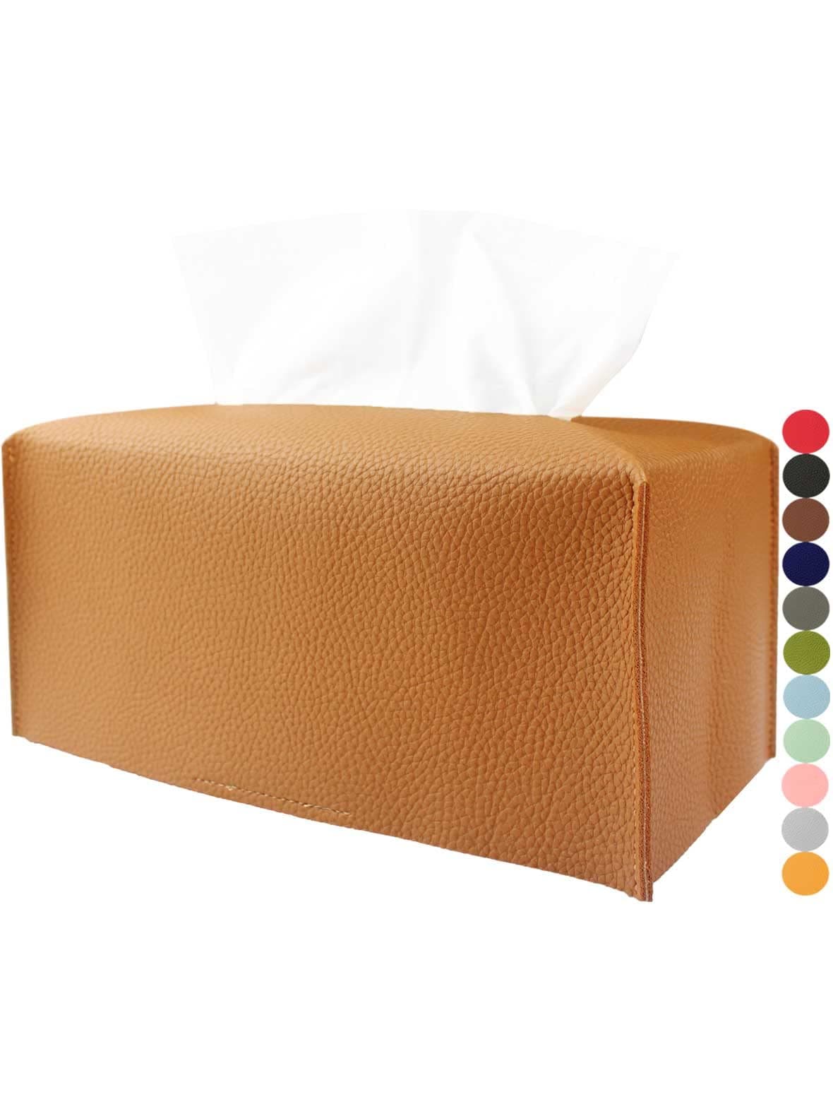 Tissue Box Cover Rectangular Leather with Bottom Belt JESMINI Camel Modern PU Leather Rectangle Tissue Holder Decorative for Bathroom Vanity CountertopNight StandsOffice Desk