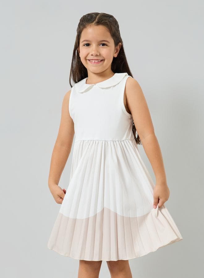 Girls White Contrast Hem Sleeveless Dress