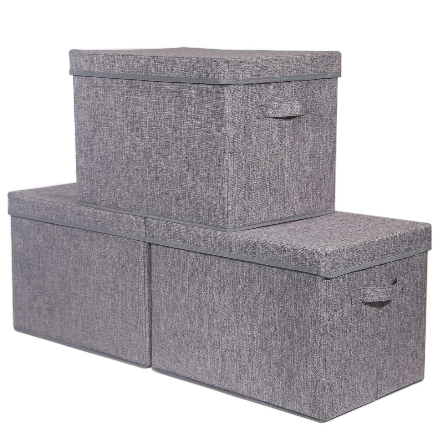 TENABORT 3 Pack Large Foldable Storage Box with Lids Fabric Storage Cube Organizer Cloth Containers Bins Baskets for Closet Clothes Clothing Bed Room