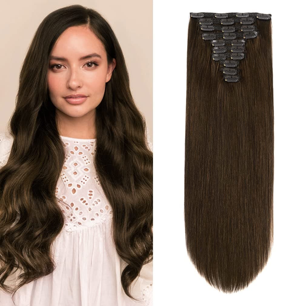22 Clip in Human Hair Extensions Full Head 200g 10 Pieces 22 Clips Chocolate Brown Double Weft Brazilian Real Remy Hair Extensions Thick Straight 22 200g4