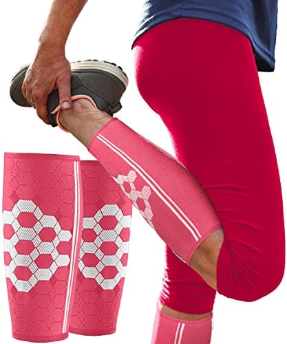 Sparthos Calf Compression Sleeves (Pair) – Leg Compression Socks for Men and Women – Shin Splint, Calves Pain Relief, Blood Circulation, Sports, Support Running Walking Cycling Yoga (Pink-L)