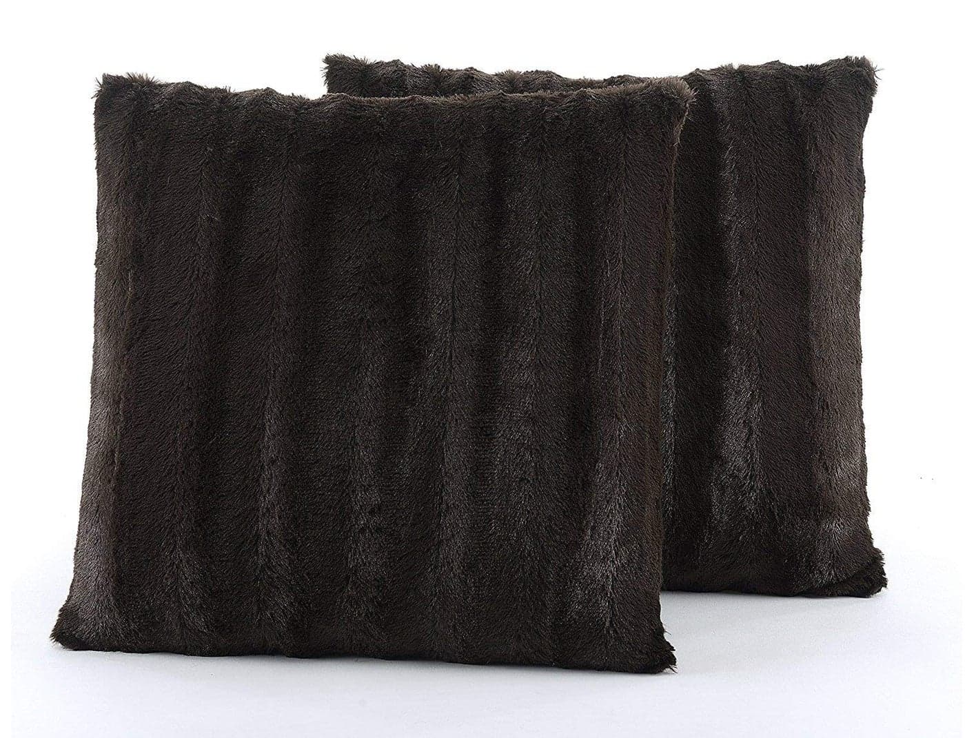 Cheer Collection Faux Fur Throw Pillows Decorative Pillows for Couch Bed Throw Pillows Chocolate Accent Pillows for Bedroom or Living Room Aesthetic Set of 2 Furry Throw Pillows 18x18