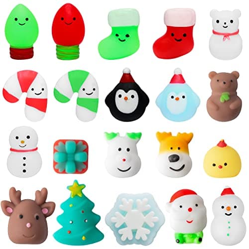 MALLMALL6 20Pcs Christmas Mochi Squeeze Toys for Xmas Party Kawaii Animal Stress Relief Toys for Christmas Decoration Treat Bags Gifts Birthday Gifts Classroom Prize Goodie Bag