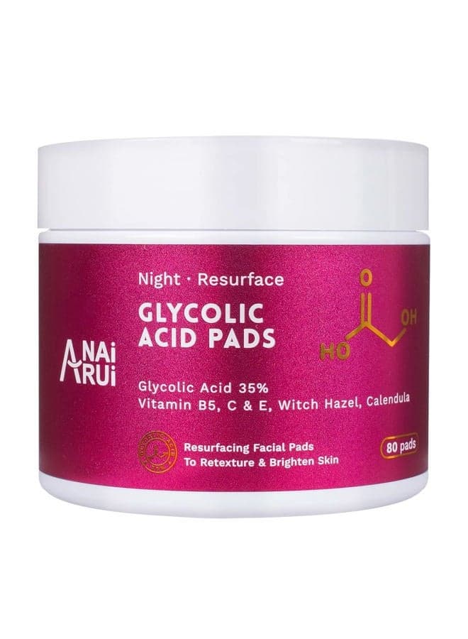 Glycolic Acid Peel Pads 35% AHA Resurfacing Facial Pads with Vitamins B5, Witch Hazel, Calendula, Facial Exfoliating Pads, Acid Peel for Face Dark Spots and Reduces Fine Lines 80 Pads