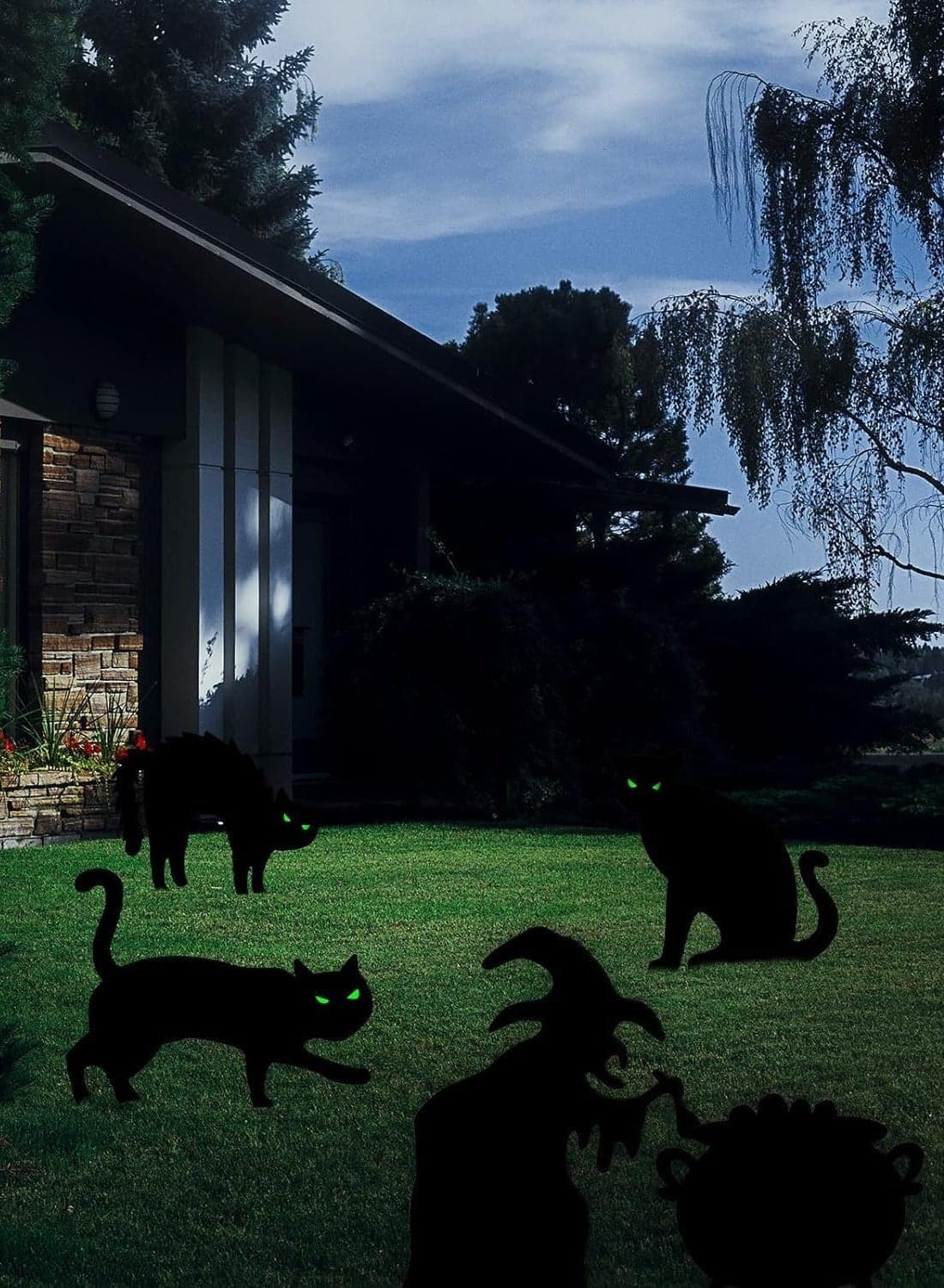 Glowing Witch Yard Sign with Stake Outdoor Prop Decoration for Party Yard Lawn Haunted House Halloween (5 Pieces Witches)