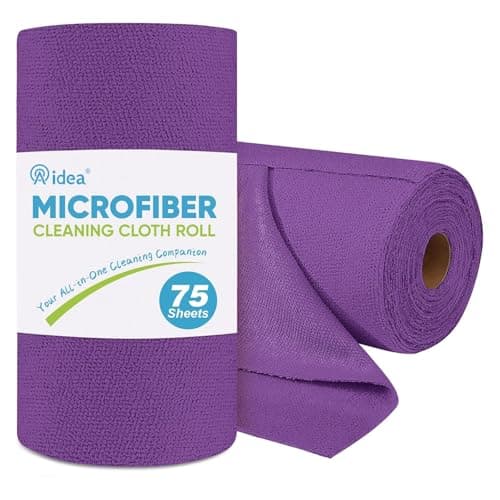 AIDEA Microfiber Cleaning Cloth Roll, 75PK, Reusable Paper Towels Tear Away Cloth, Microfiber Towels for Cars, Lint Free Cleaning Rags for House, Kitchen, Window, 11.5"×11.5", Purple