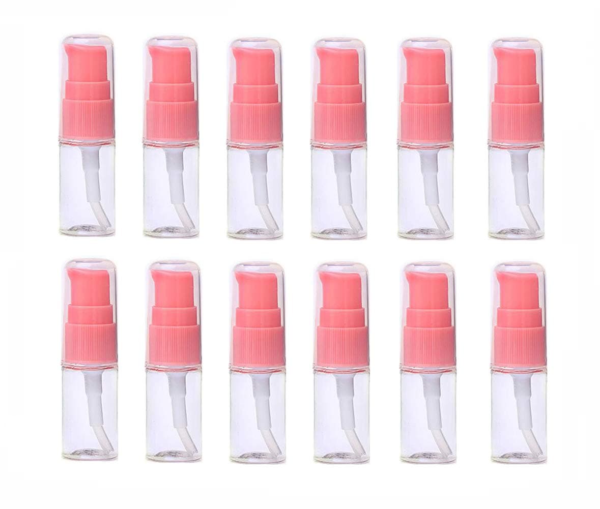 10Ml 03 Ounce Clear Plastic Lotion Pump Bottle with Pink Press Pump Head Empty Cosmetic Sample Container for Emulsion Face Cream Shampoo Gel Pack of 12