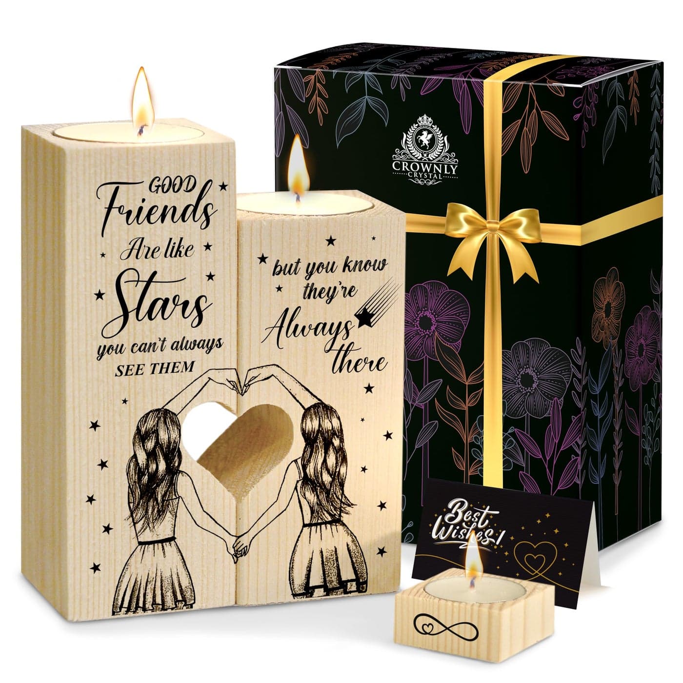 CROWNLY Friendship and Birthday Gifts for Women Thank You Candle Gift Sets with Candle Holders for Her