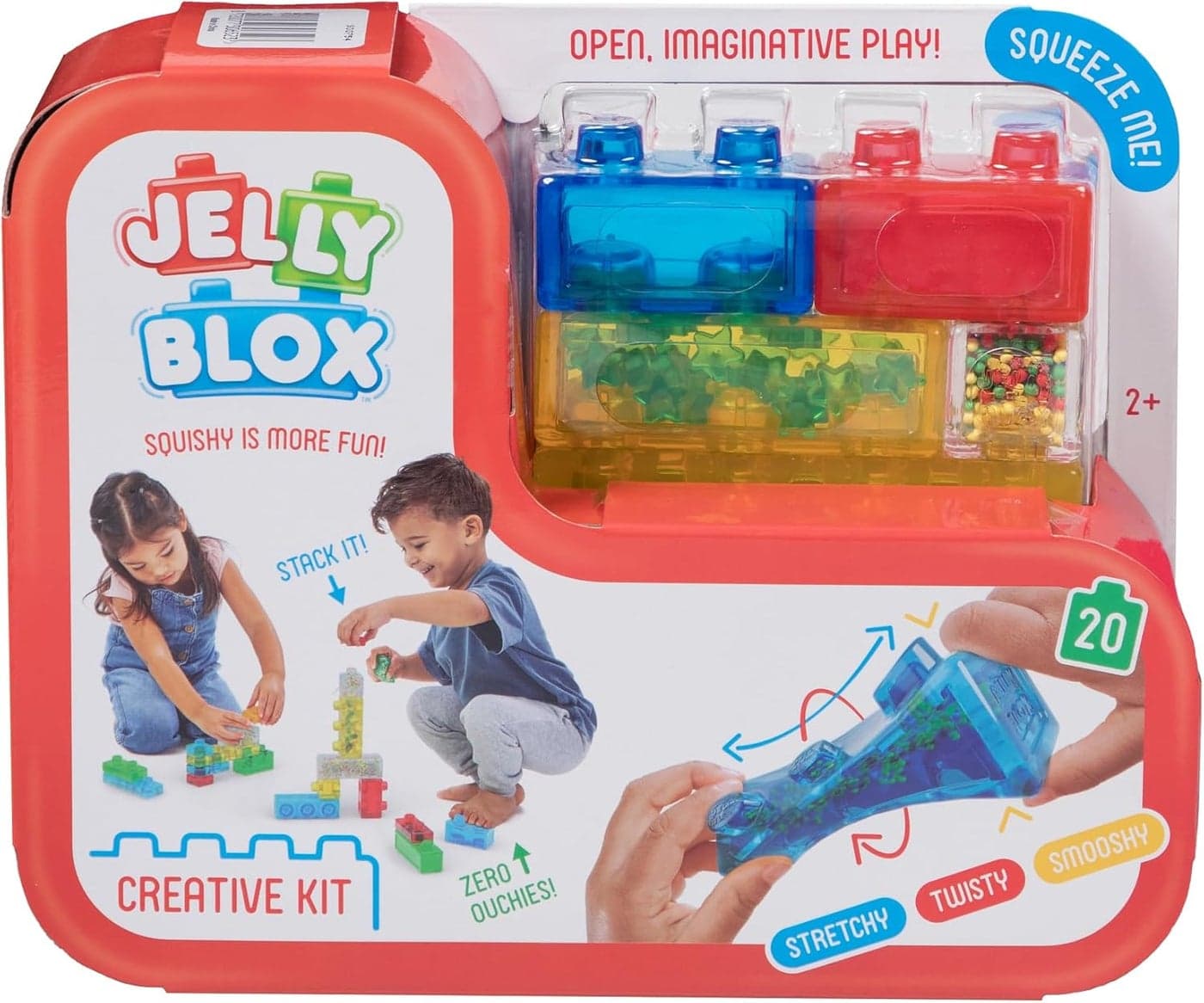 Goliath Jelly Blox Creative Kit Includes 20 Blocks Toddler Preschool Building Blocks Kids Can Squeeze Stretch Squish Safety Tested OuchFree Tactile Sensory Play Toy for Ages 2