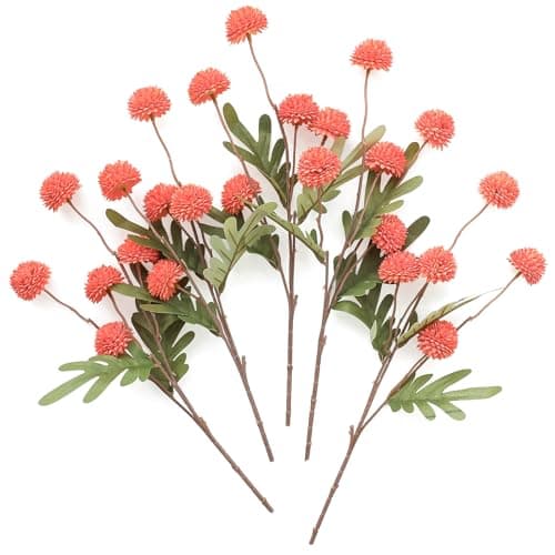 Floroom 5pcs Coral Orange Faux Silk Mums Artificial Flowers Bulk Fake Small Mini Chrysanthemums with Stems for DIY Wedding Centerpieces Floral Arrangements Vase Fillers Home Decorations