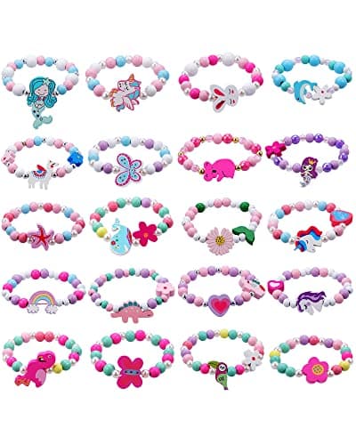 20 Psc Kids Bracelets Girls Party Favors Pinata Stuffers for Kids Goodie Bag Fillers Birthday Party Exchange Gifts Classroom Prizes Colorful Wooden Beads Friendship Bracelets Princess Play Jewelry