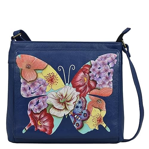 Anna by Anuschka Women's Hand-Painted Leather Organizer Crossbody, Butterfly Mosaic