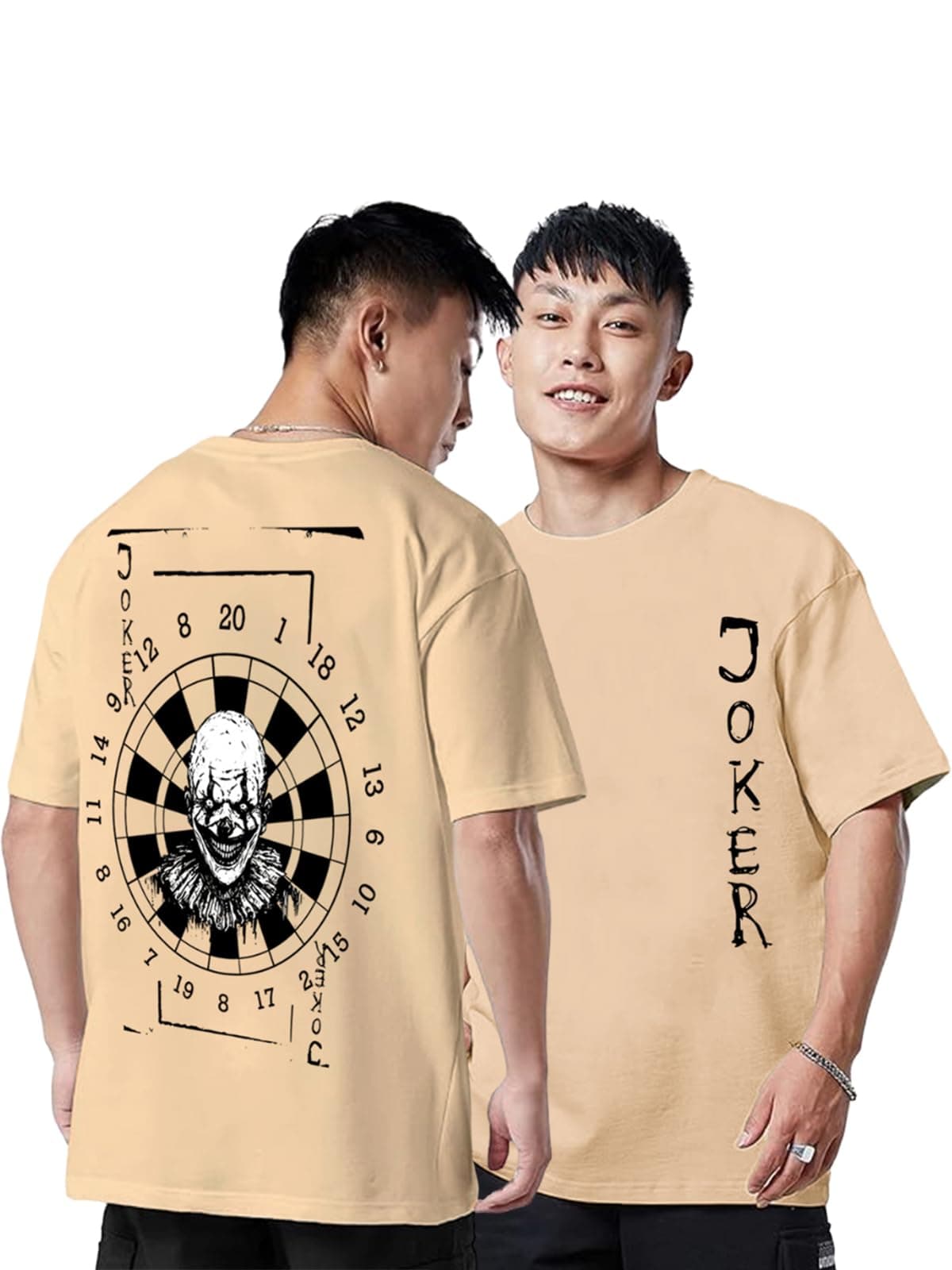Veirdo® Pure Cotton Oversized Baggy Fit Joker Graphic Printed Beige T-Shirt for Men/Boys (OS_V_Joker_BG_XXL)