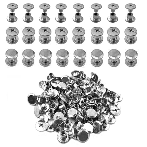 IDEALSV 200 Pcs (100 Sets) 304 Stainless Steel Chicago Screws Rivets M5x6mm Leather Rivets Phillip Head Leather Bag, Book and Photo Album Binding Chicago Rivets Kits