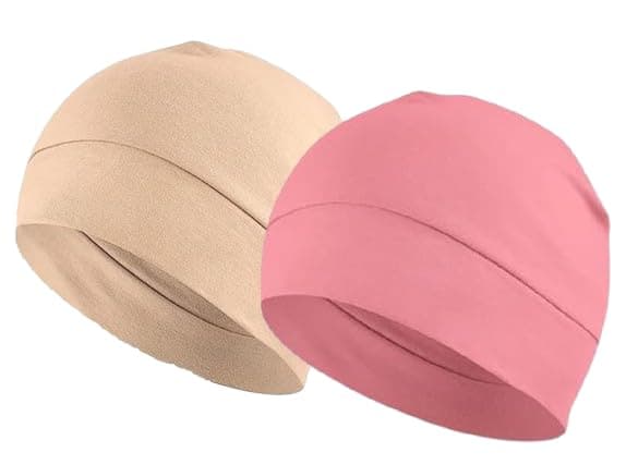 PAROPKAR 100% Cotton Lycra Skull Caps Lightweight Beanie Sleep Hats Breathable Helmet Liner Cap Cycling Hat Cap for Men and Women (Beige Peach)