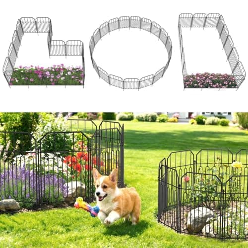 VANCASTLE Decorative Garden Fence, Toatal 10FT(L) x 21IN(H) Outdoor Metal No Dig Fence Animal Barrier, Rustproof No-Tool Assembly Landscape Edging for Yard, Lawn, Patio, Flower Bed-10 Panels Design I
