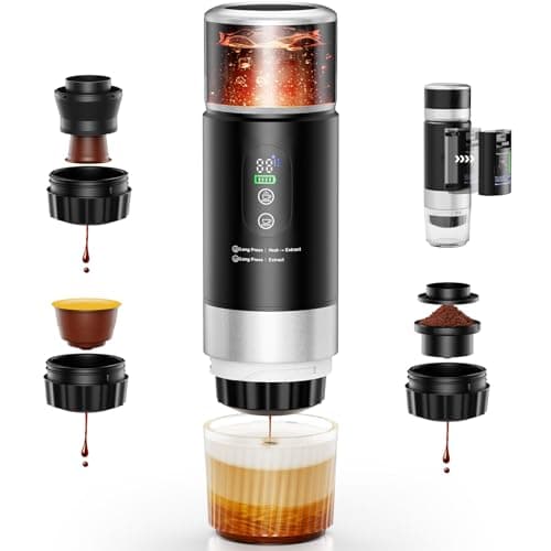 Lmozim Portable Espresso Maker with Removeable Battery, Portable Espresso Machine with USB-C, 3-in-1 Small Espresso Machine with Ground Coffee & Capsules (NS&DG) for RV, Hiking (Black)