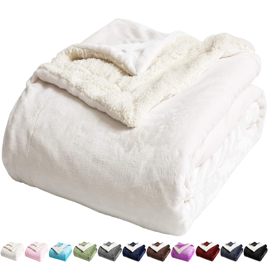 LBRO2M Sherpa Fleece Bed Blanket Queen Size Super Soft Fuzzy Plush Warm Cozy Fluffy Microfiber Couch Throw Double Reversible BlanketsIvory