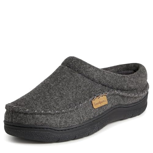 Dearfoams Men's Thompson Cozy Memory Foam Indoor Outdoor Clog House Slipper, Dark Heather Grey (Wool), Large