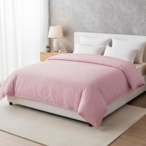 HOMEMONDE Duvet Cover Double Bed 210 TC Cotton Comforter Cover with Corner Ties | Quilt Cover | Rajai Cover | Blanket Cover | Double Bed (80 x 90 Inches) | 1 Piece Duvet Cover | Pink Stripe