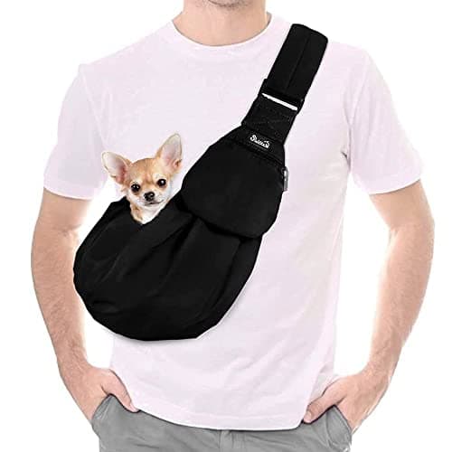 Lukovee Pet Sling Hand Free Dog Sling Carrier Adjustable Padded Strap Tote Bag Breathable Cotton Shoulder Bag Front Pocket Safety Belt Carrying Small Dog Cat Puppy Machine Washable BN S