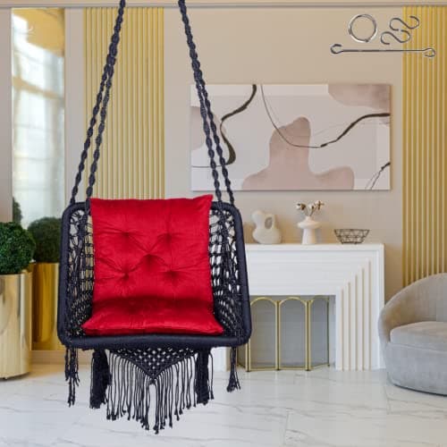 Swing for Living Room/Swing for Adults/Swing for Balcony/Jhula for Adults/Hammock Hanging Swing Chair/Hanging Jhula Chair with Free Red L Cushion & Hanging Kit/ 150Kgs Weight Capacity (Navy Blue)