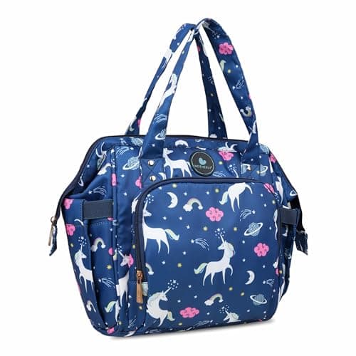 Motherly Mini Diaper Bag for Mothers - Travel Maternity Handbag for Newborn Baby, Water Resistant Baby Bag with Multiple Pockets, Hospital Bag for Moms (Unicorn Blue)