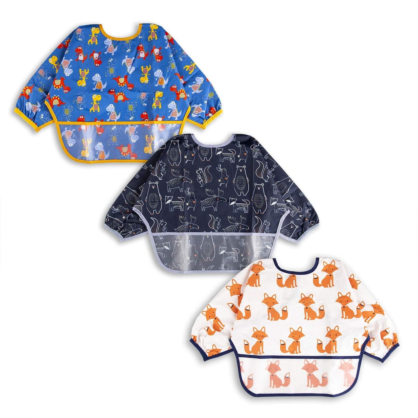Long Sleeve Bibs For Babies 624 Months Full Coverage Shirt Bib for Baby Boys Girls Waterproof Smock Bibs with Sleeves Toddler Mess Free Bib for Eating with Pocket 3 Pack