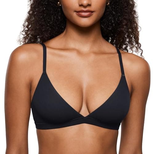 INLYRIC Women's Inbarely Triangle Bralette Plunge Unlined Seamless Bra No Underwire Sexy Comfortable Everyday Black Small