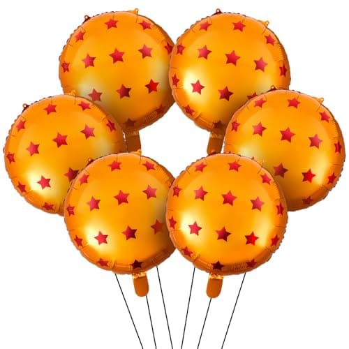 Soulchen 6 Pcs Anime Theme Foil Balloons Orange and Stars Print Aluminum Film Balloons for Anime Cartoon Themed Birthday Party Decorations Supplies
