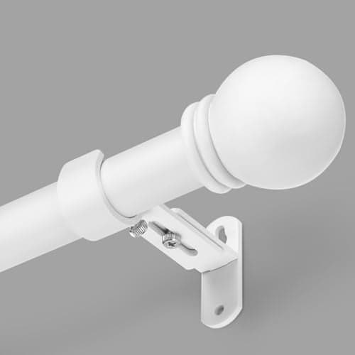 AMZSEVEN Curtain Rods for Windows 16 to 136 Inches, Curtain Rod Max Adjustable Length of 144 IN, 6/8" Diameter Drapery Rods Round Finials, White, Pack of 1