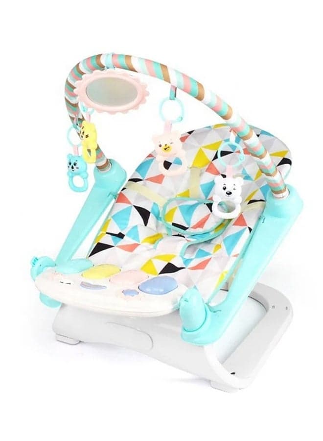 Infant Rocker Chair with Musical Piano Keys & Toy Bar – Soft Baby Seat with Safety Harness, Mirror & Removable Plush Toys – Newborn Activity Bouncer