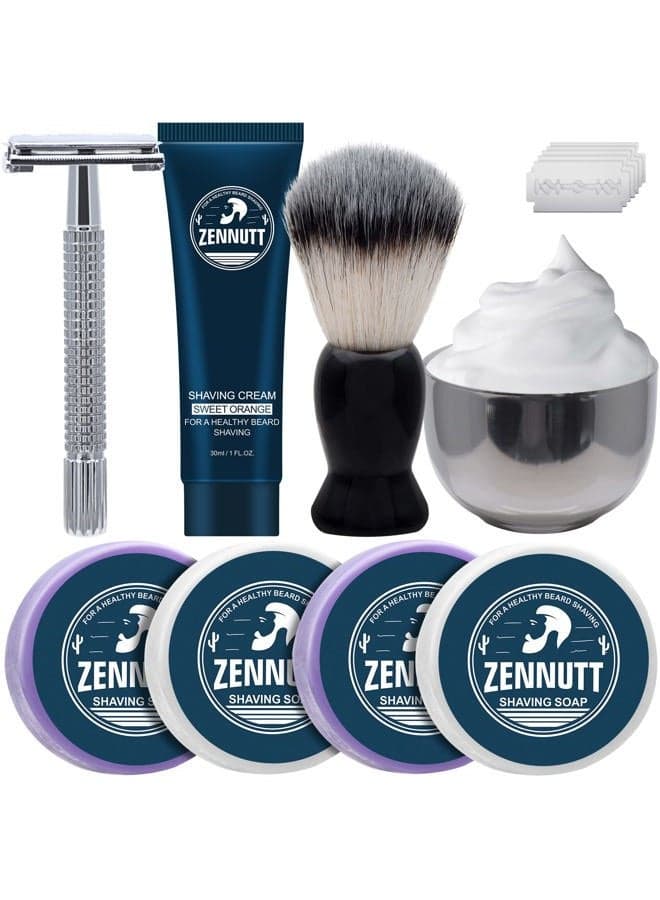 4 Packs Shaving Soap w/Shaving Bowl,Shaving Brush,Shaving Cream,Unqiue Gift Set Mens Shaving Kit for Christmas Stocking Stuffers for Him Boyfriend Dad Adult Husband Birthday Valentines Day