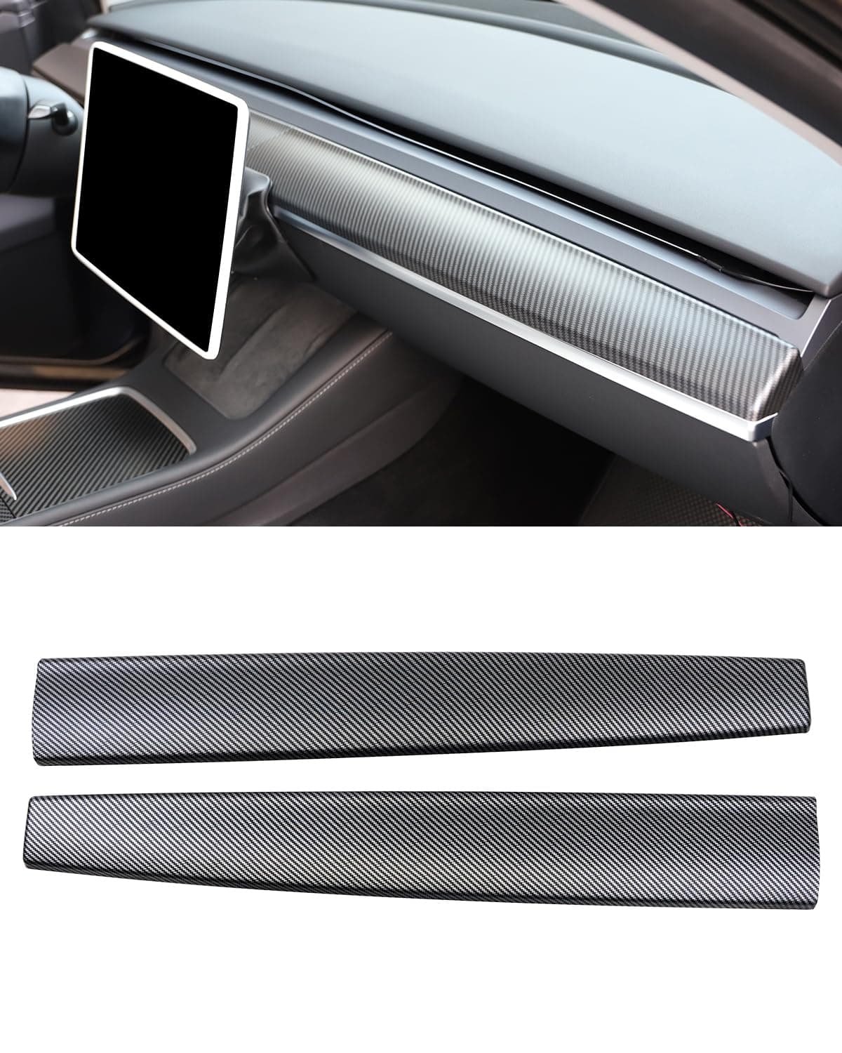 KKTR-CAR Dashboard Cover Wrap and Front Door Inner Armrest Panel Cover Trim Compatible with Tesla Model 3 2021-2023 Model y 2020-2025,NOT for Performance (Matte Carbon Fiber Pattern 2pcs, 2pcs)