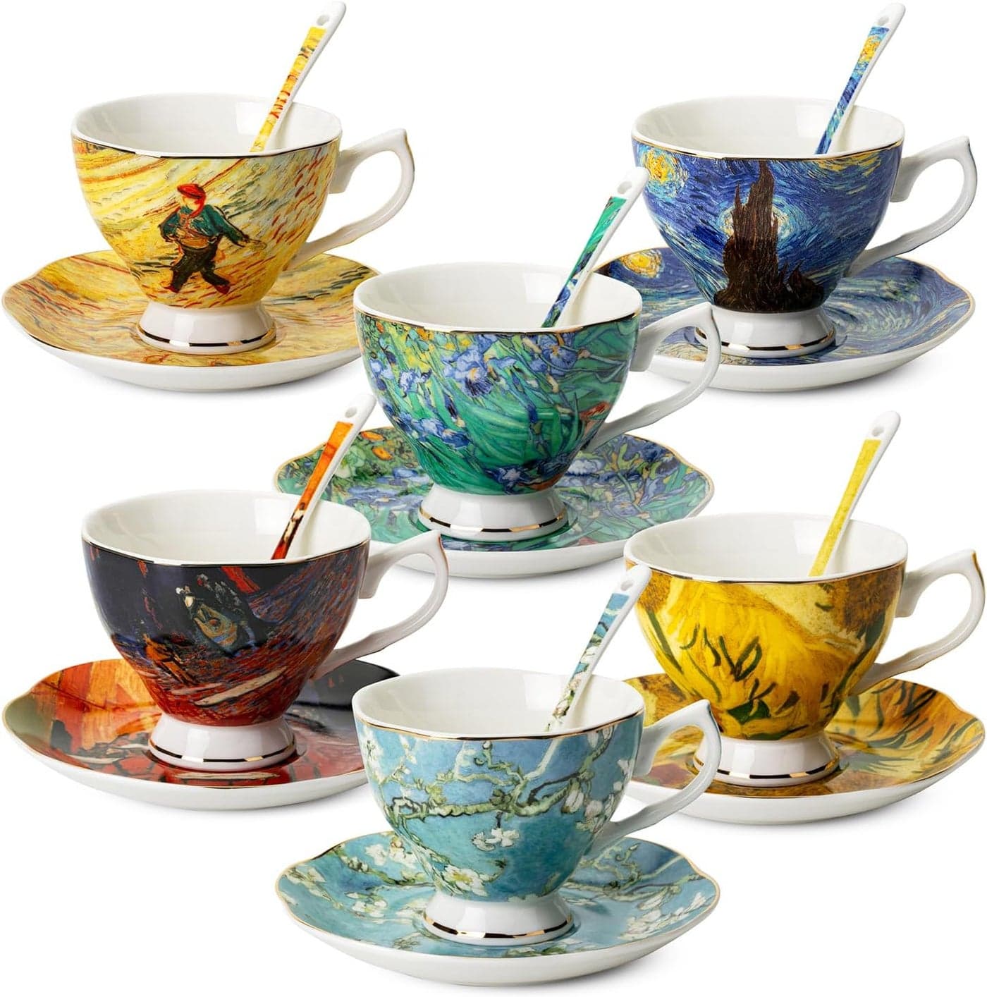 BTaT Porcelain Tea Cup Set 6 Pieces Includes Spoons Perfect for Afternoon Tea