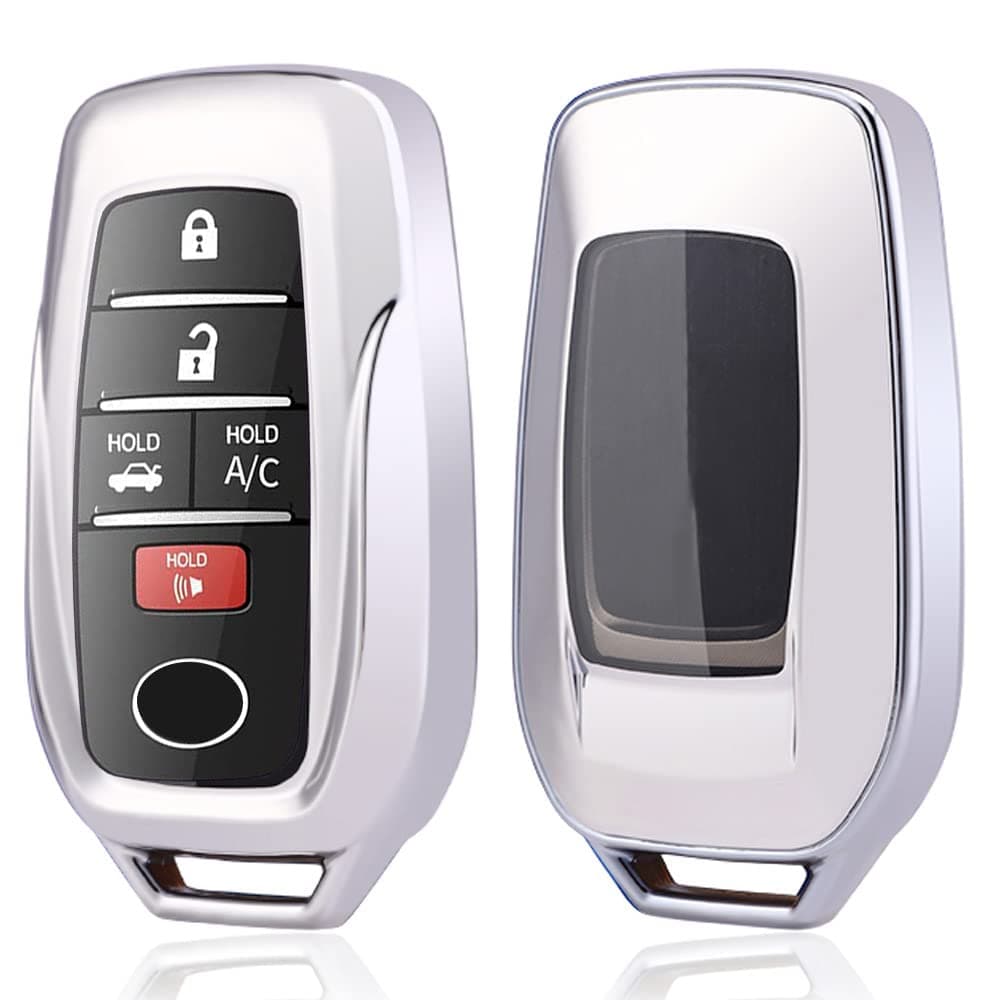 Horande Soft TPU Protector Key Fob Cover fit for Toyota Tacoma Prius Venza Corolla Crown Sequoia Tundra Grand Highlander RAV4 Prime Mirai Keyless Entry Key Fob Silver