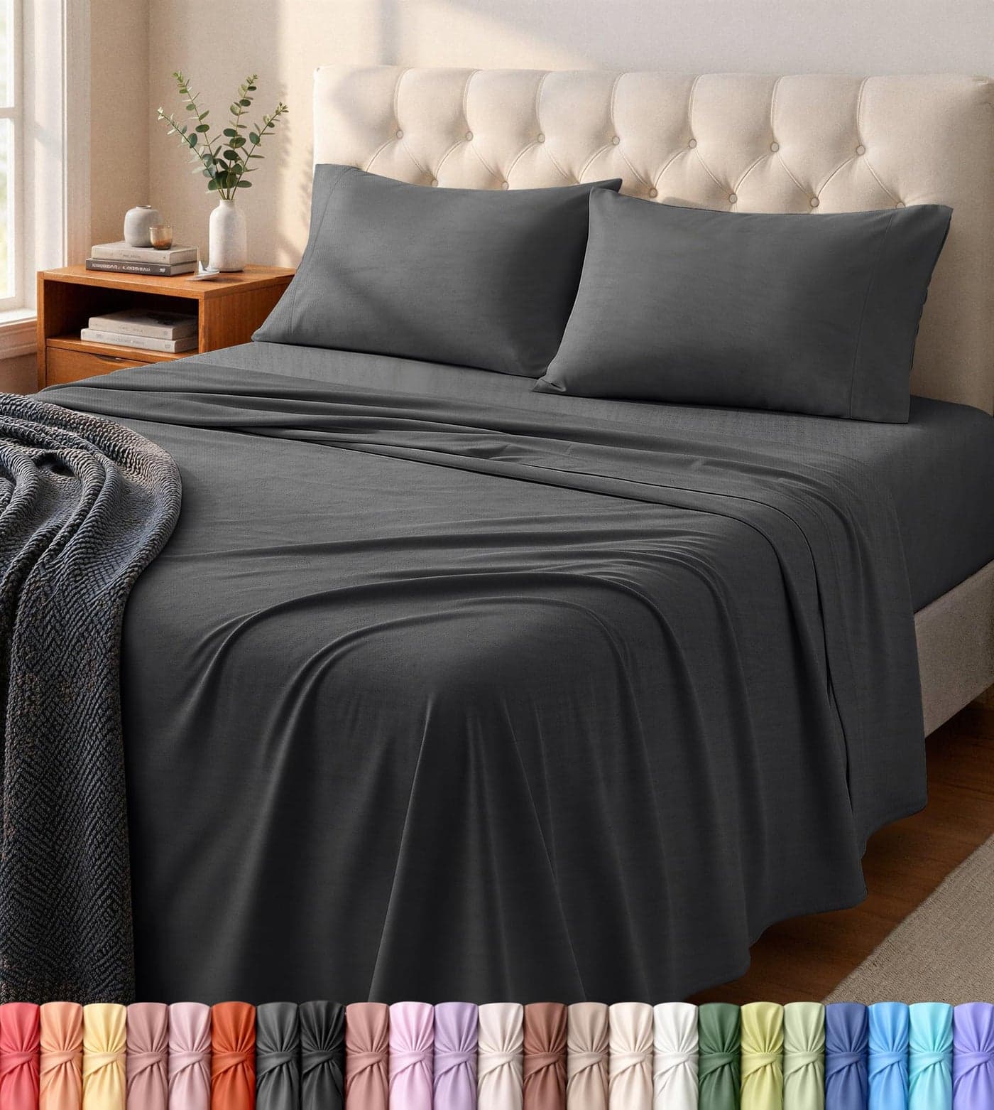 Utopia Bedding Full Sheet Set - Jersey Knit Sheets 4 Piece – Cotton – Soft T-Shirt Stretchy Sheets (Heather Dark Grey)
